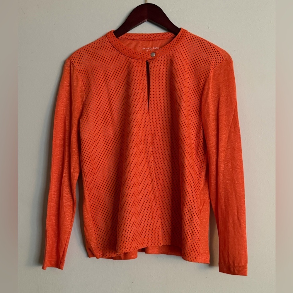 Majestic Paris for Neiman Marcus | Orange Linen and Leather Cardigan | M